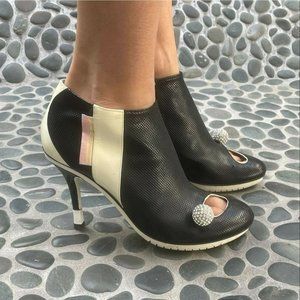 GIUSEPPE ZANOTTI "Donna" Black Perforated Leather Crystal Ball Ankle Booties